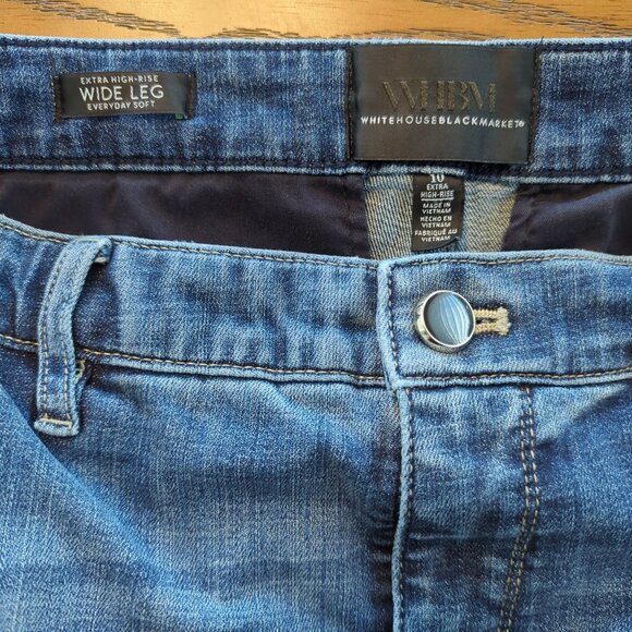 White House Black Market Blue Denim Jeans Sz 10 Wide Leg Extra High-Rise Soft - Picture 5 of 14